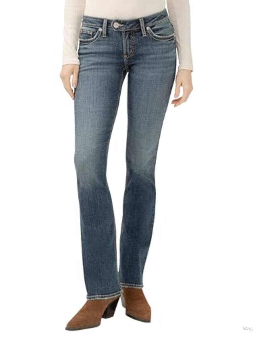 Low Rise Slim Bootcut Jeans Cotton Blend Stretch Denim